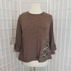 Avenue Plus Size Women's Brown Floral Bell Sleev S
